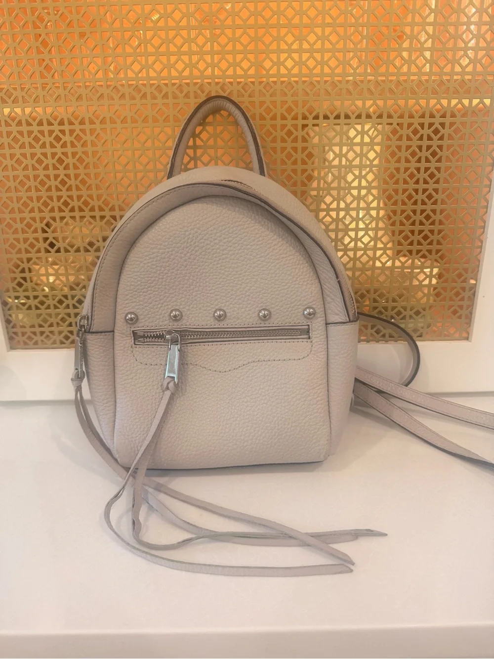Rebecca Minkoff Pebbled light gray Mini Backpack Stud Accents Adjustable straps! - Picture 1 of 7